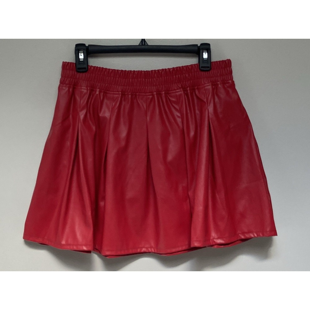 JULIA by LOVE J Womens Pleather Red Flare A-Line Skirt Elastic Waist XL